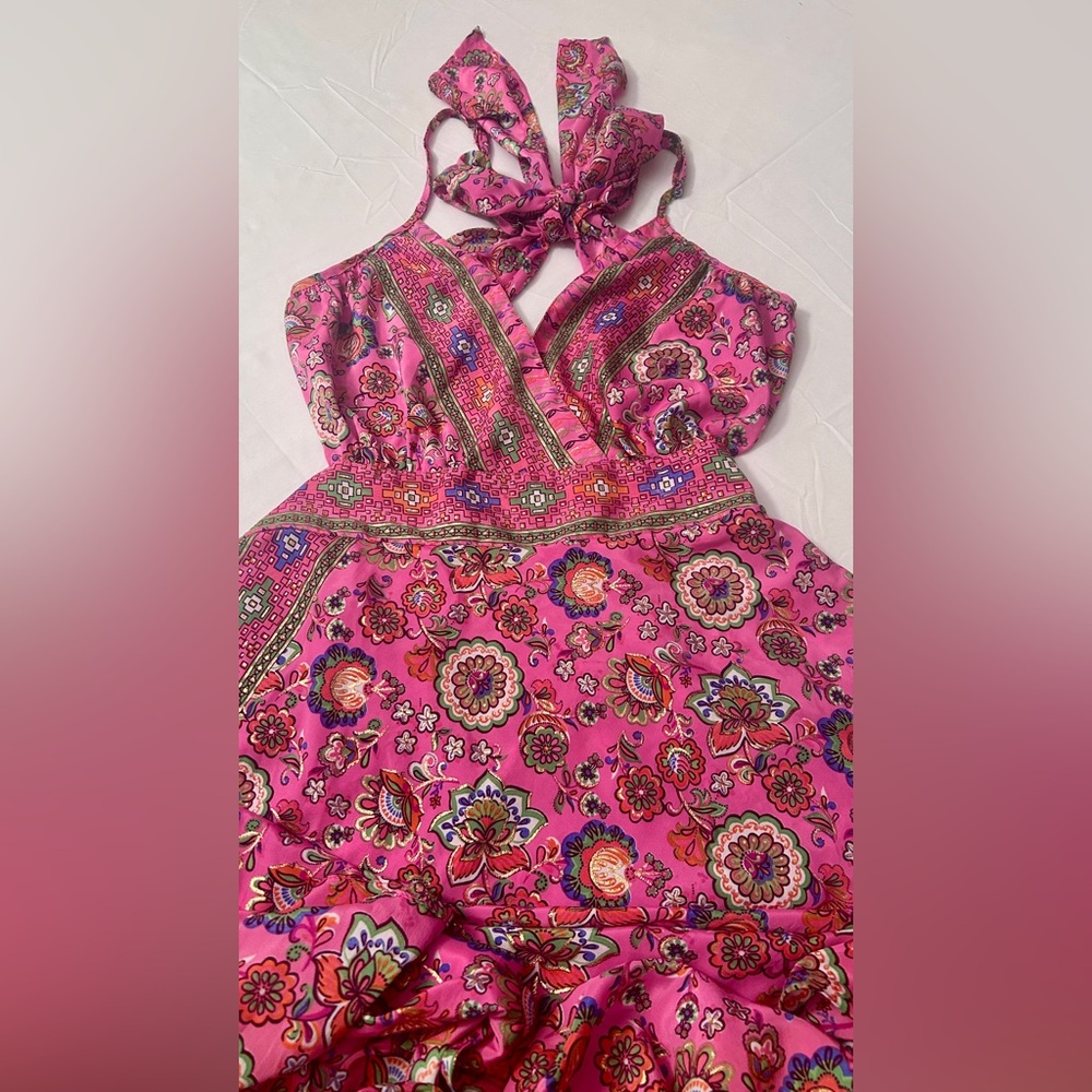 Kohinoor Pakastani Designer Open Back Pink & Gold Maxi Dress Size M Maximalist